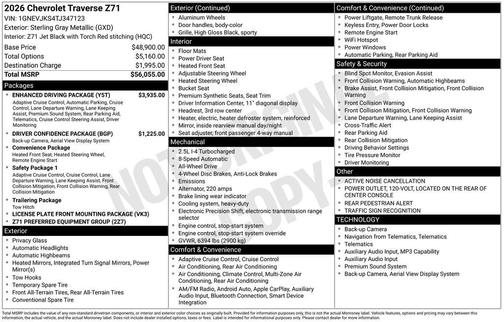 Sterling Gray Metallic 2026 Chevrolet Traverse Z71