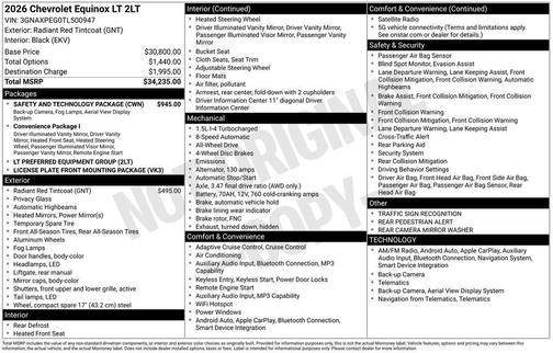 Radiant Red 2026 Chevrolet Equinox LT