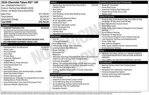 Sterling Gray Metallic 2026 Chevrolet Tahoe RST