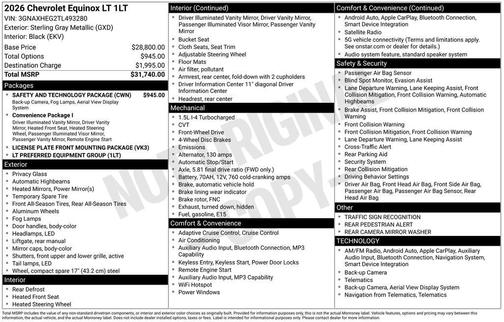 Sterling Gray Metallic 2026 Chevrolet Equinox LT