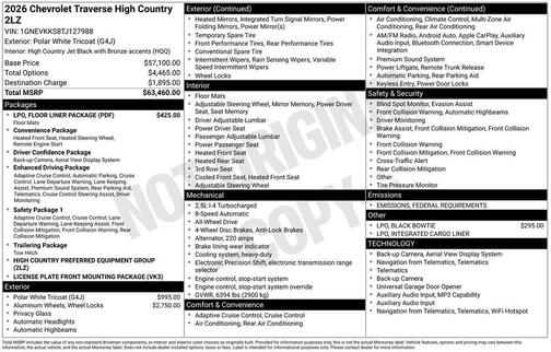 2026 Chevrolet Traverse High Country