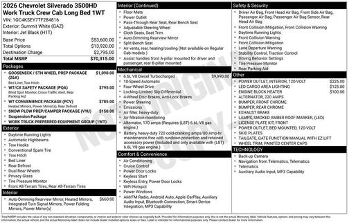 Summit White 2026 Chevrolet Silverado 3500 WT