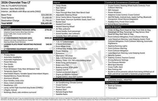 Red 2026 Chevrolet Trax LT