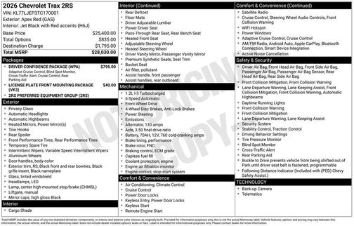Red 2026 Chevrolet Trax 2RS