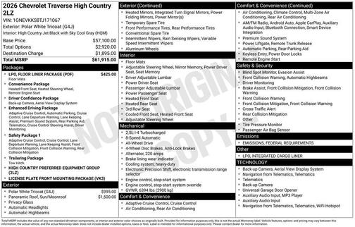 2026 Chevrolet Traverse High Country