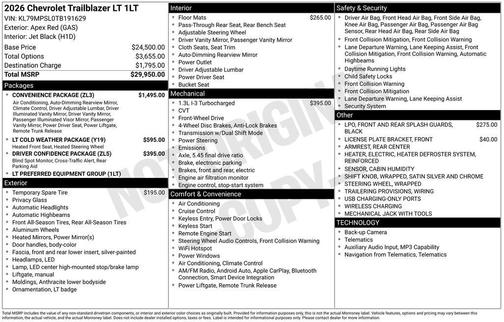 Red 2026 Chevrolet Trailblazer LT