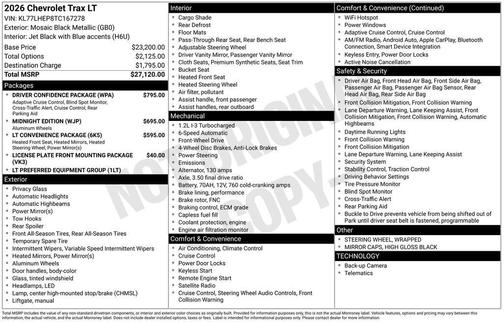 Mosaic Black Metallic 2026 Chevrolet Trax LT