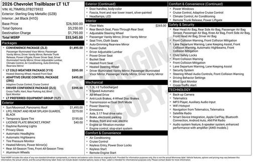 Sterling Gray Metallic 2026 Chevrolet Trailblazer LT
