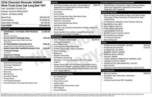Summit White 2026 Chevrolet Silverado 3500 WT