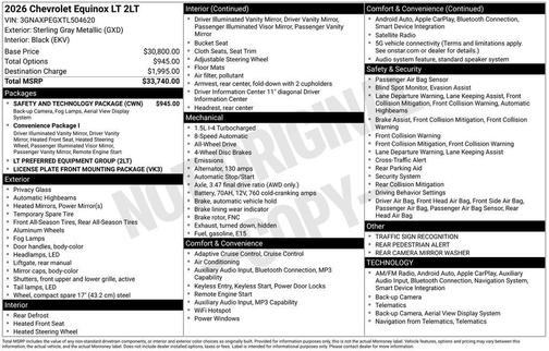 Sterling Gray Metallic 2026 Chevrolet Equinox LT