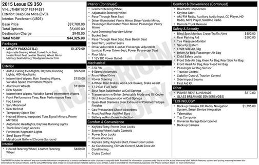 Deep Sea Mica 2015 Lexus ES 350 Base