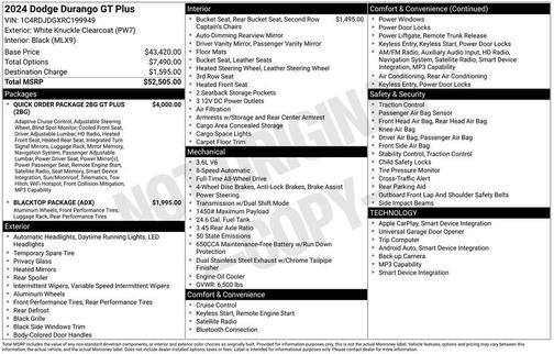 White Knuckle Clearcoat 2024 Dodge Durango GT Plus