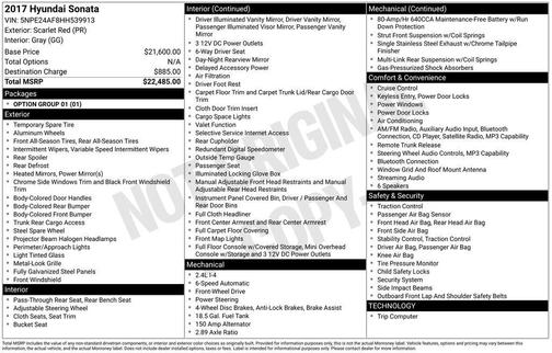 Scarlet Red 2017 Hyundai SONATA SE