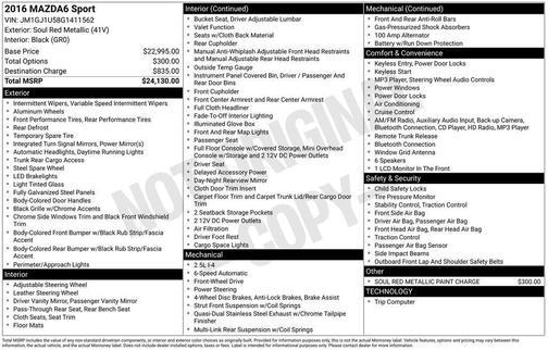 Red Metallic 2016 Mazda Mazda6 i Sport