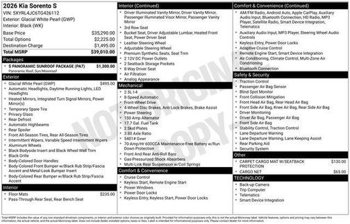 Glacial White Pearl 2026 Kia Sorento S