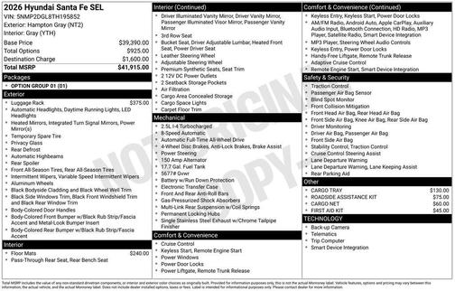 Hampton Gray 2026 Hyundai SANTA FE SEL 2.4