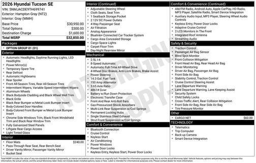 Hampton Gray 2026 Hyundai TUCSON SE