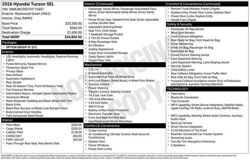 Rockwood Green 2026 Hyundai TUCSON SEL