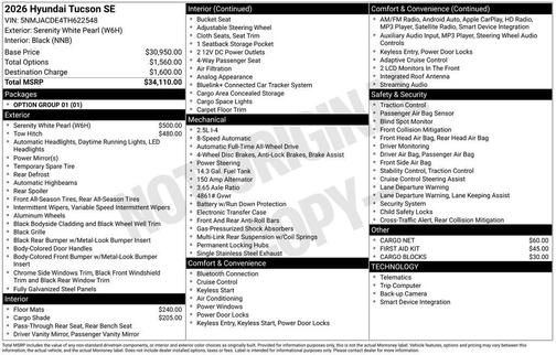 Serenity White Pearl 2026 Hyundai TUCSON SE