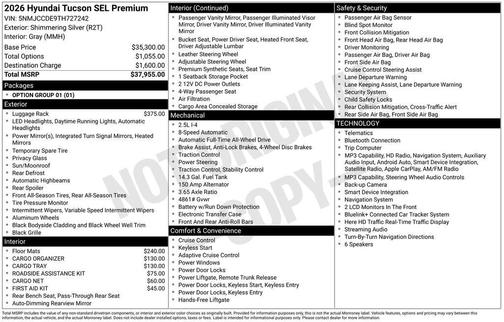 Shimmering Silver 2026 Hyundai TUCSON SEL Premium