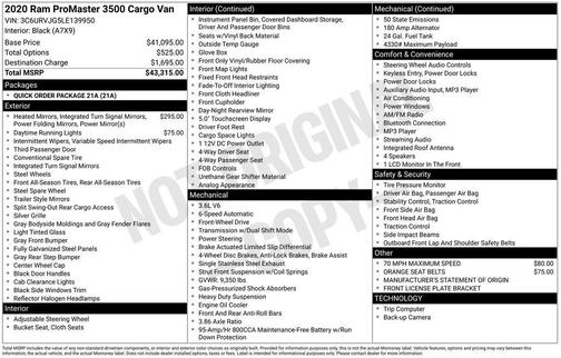 2020 RAM ProMaster 3500 High Roof