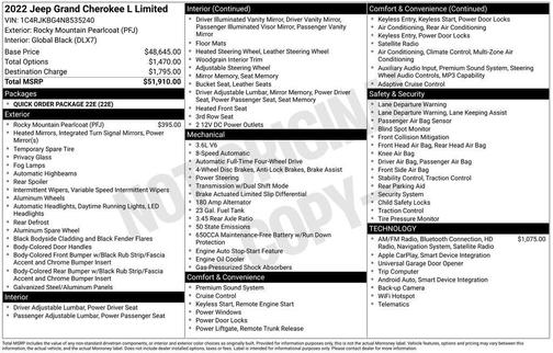 Rocky Mountain Pearlcoat 2022 Jeep Grand Cherokee L Limited
