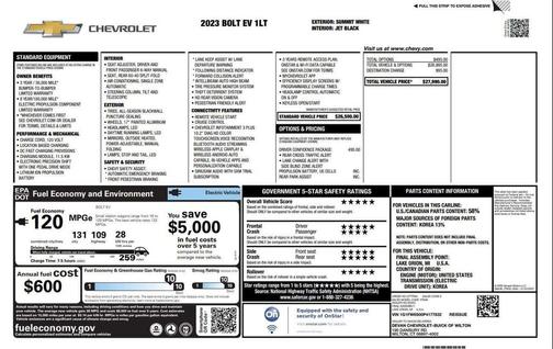 Summit White 2023 Chevrolet Bolt EV 1LT