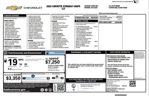 Torch Red 2025 Chevrolet Corvette Stingray w/1LT