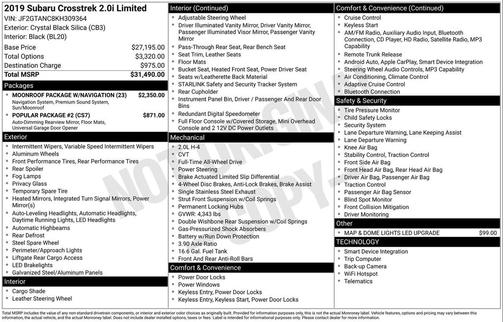 2019 Subaru Crosstrek 2.0i Limited