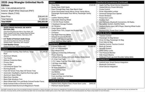 2020 Jeep Wrangler Unlimited North Edition 4X4