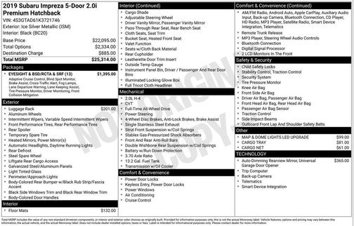 2019 Subaru Impreza 2.0i Premium