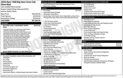 Bright White Clearcoat 2026 RAM 1500 Big Horn/Lone Star