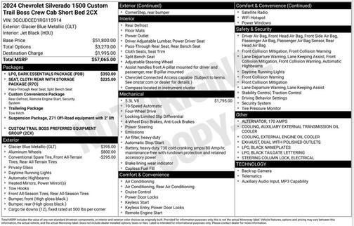 Glacier Blue Metallic 2024 Chevrolet Silverado 1500 Custom Trail Boss
