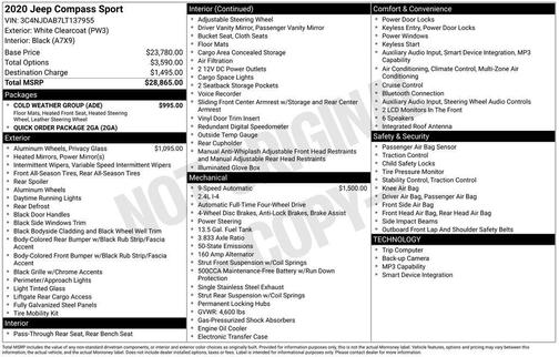 White Clearcoat 2020 Jeep Compass Sport