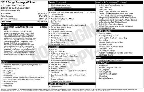 DB Black Clearcoat 2025 Dodge Durango GT Plus