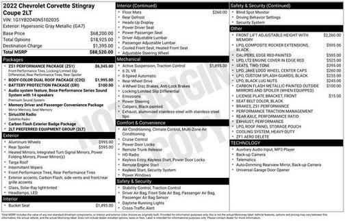 2022 Chevrolet Corvette Stingray w/2LT