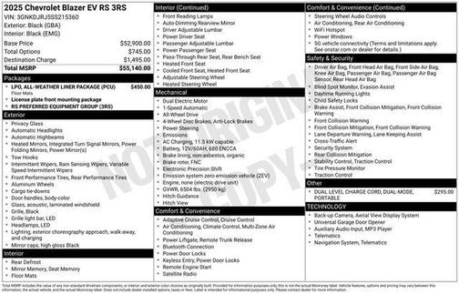 Black 2025 Chevrolet Blazer EV AWD RS