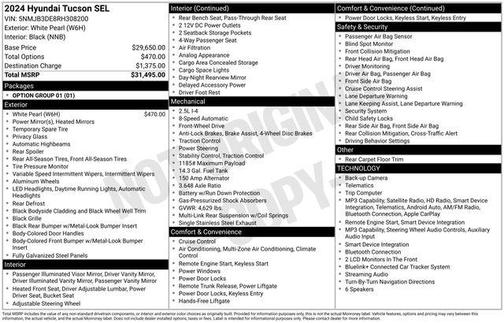 White Pearl 2024 Hyundai TUCSON SEL