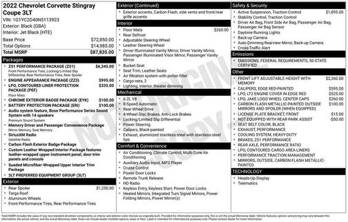 2022 Chevrolet Corvette Stingray w/3LT