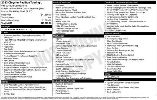 Brilliant Black Crystal Pearlcoat 2023 Chrysler Pacifica Touring L