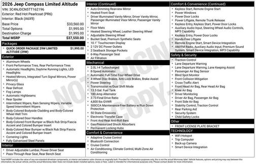 Red Hot Pearlcoat 2026 Jeep Compass Limited