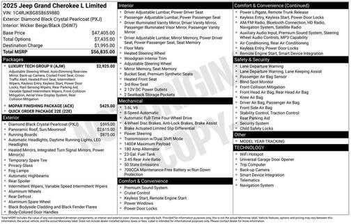 Diamond Black Crystal Pearlcoat 2025 Jeep Grand Cherokee L Limited