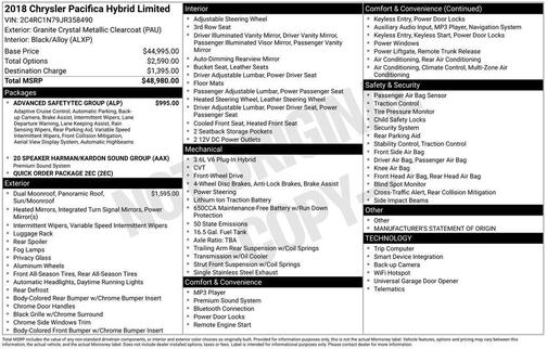 2018 Chrysler Pacifica Hybrid Limited