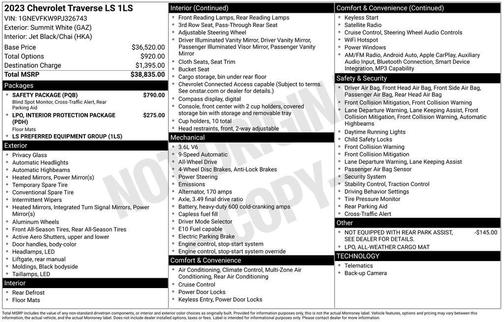 Summit White 2023 Chevrolet Traverse LS