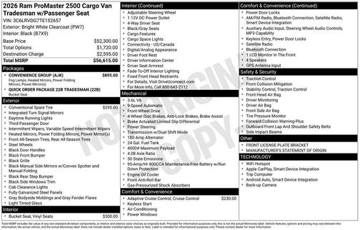 Bright White Clearcoat 2026 RAM ProMaster 2500 Tradesman