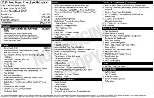 Silver Zynith 2025 Jeep Grand Cherokee Altitude