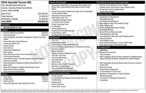 Serenity White Pearl 2026 Hyundai TUCSON SEL
