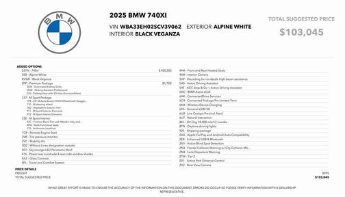 Alpine White 2025 BMW 740 xDrive