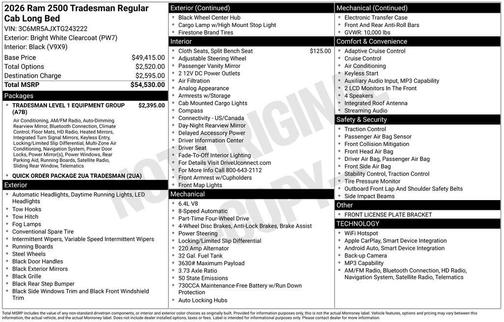 2026 RAM 2500 Tradesman Regular Cab 4x4 8' Box