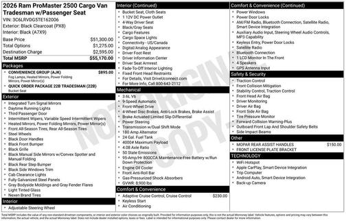 2026 RAM ProMaster 2500 Tradesman